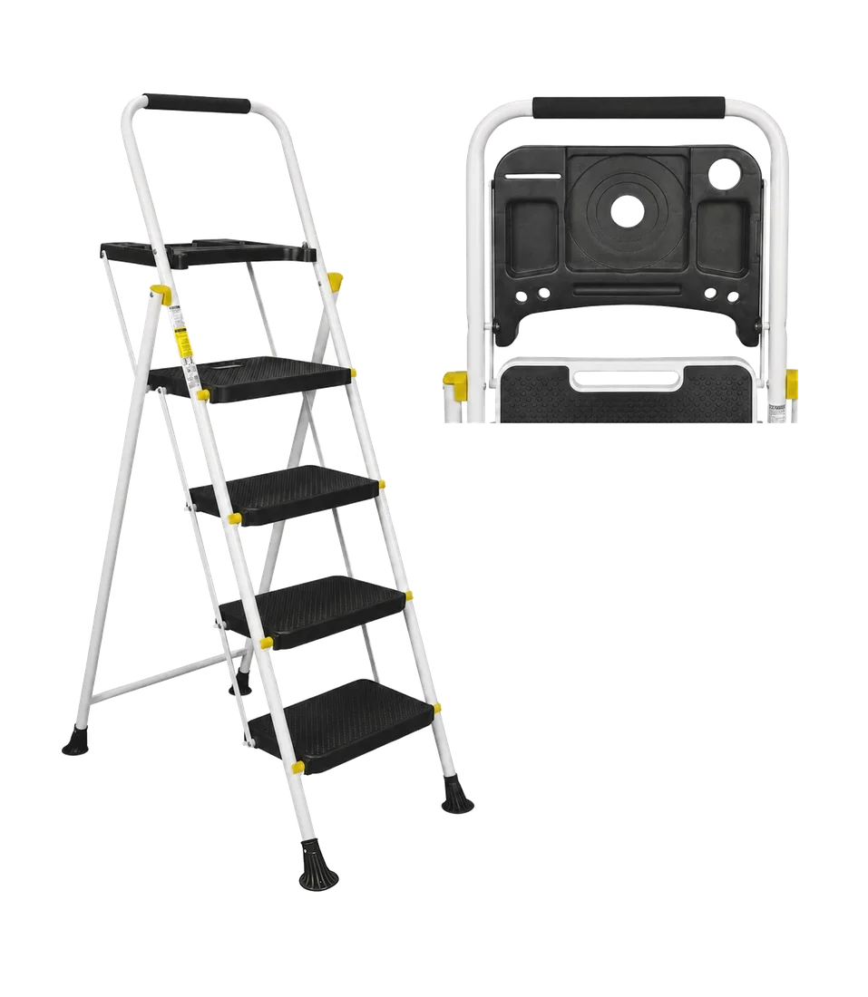 ESCALERA WHITE MAX PLUS 4 PELDAÑOS CON BANDEJA PORTAHERRAMIENTAS